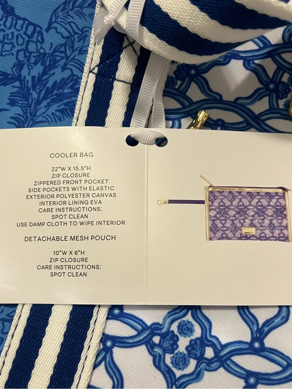Lilly Pulitzer Blue and White Patterned Tote with Detachable Pouch & Strap